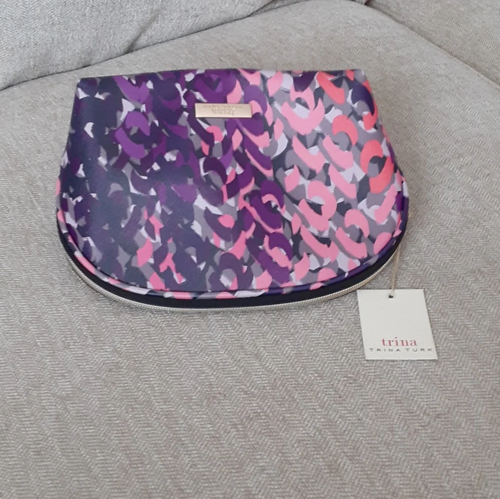 Trina Turk multi color print leather makeup bag